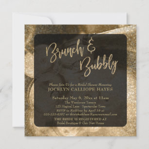 Convite Foto de champanhe Dourado Glitter Brunch e Bubble