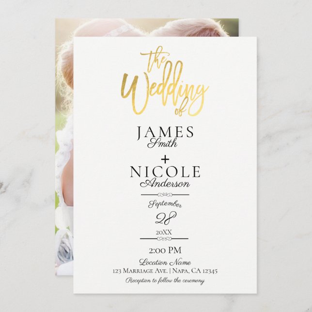 Convite Foto de Cheio de Folha Mínima de Ouro Moderna para (Frente/Verso)