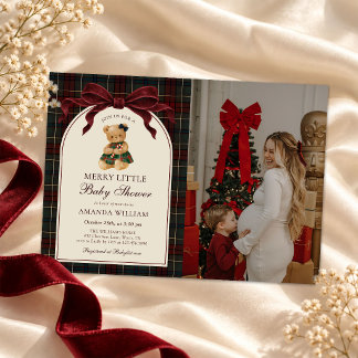 Convite Foto de Churrasco de Bebê de Natal com Urso Teddy