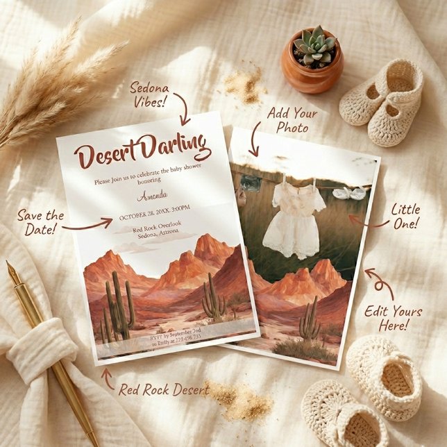 Convite Foto de Chuveiro de Bebê Boho Desert Darling South (Criador carregado)