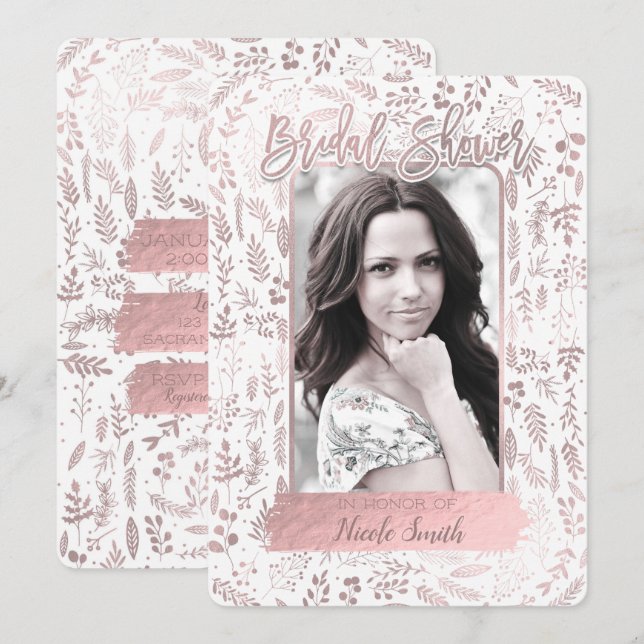 Convite Foto de Chuveiro de Noiva Moderno com Brilho Rosa  (Frente/Verso)
