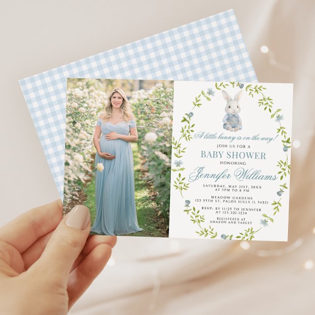 Convite Foto de Chuvinha Azul de Bebê Menino na Primavera (Criador carregado)