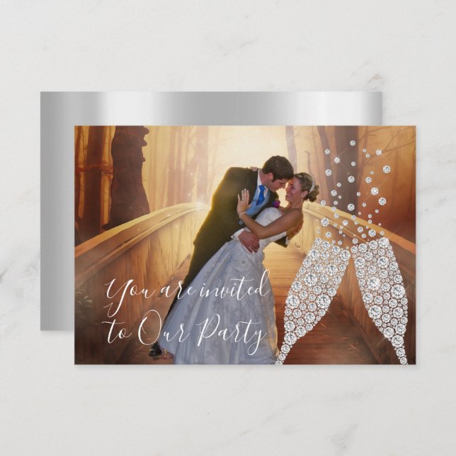 Convite Foto de Cinza de Vidro Foto Evento de Casamento (Frente/Verso)