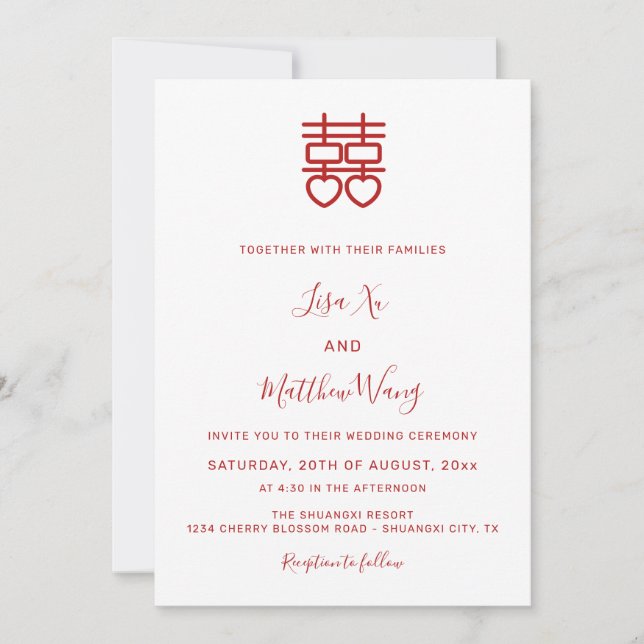 Convite Foto de Código QR | Casamento Chinês Vermelho Bran (Frente)