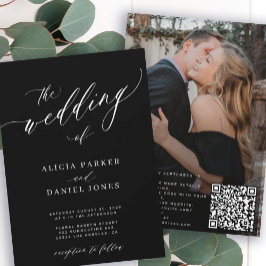 Convite Foto de código QR casamento elegante e preto moder