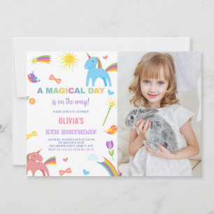 Convite Foto de Cores do Unicorn Birthday Invances
