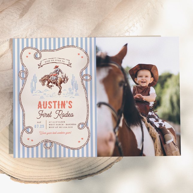 Convite Foto de Cowboy no Primeiro Rodeio para Aniversário (Criador carregado)