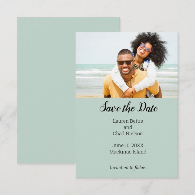 Convite Foto de destino tropical em praia Salvar a Data (Frente/Verso)