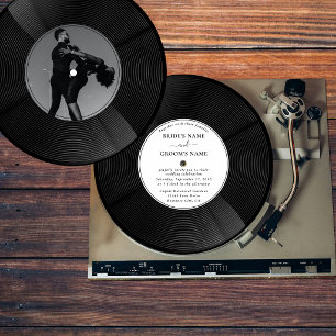 Convite Foto de disco de vinil retrô para casamento vintag