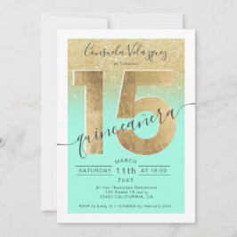 Convite foto de dourado - script mint quinceanera