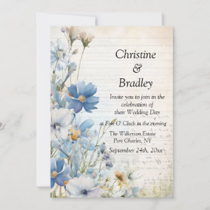 Convite Foto de Dusty Blue Wildflower Código QR Casamento
