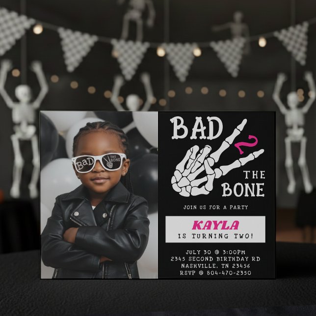 Convite Foto de esqueleto Bad 2 the Bone para festa de 2º  (Criador carregado)