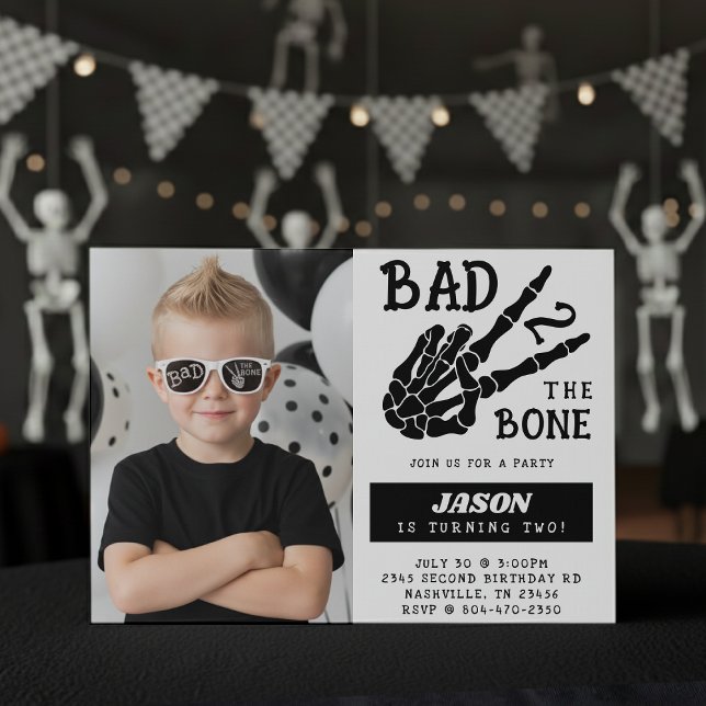 Convite Foto de Esqueleto Bad 2 the Bone para Festa de 2º  (Criador carregado)