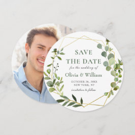 Convite FOTO de Eucalipto Moderno para SAVE THE DATE de Ca