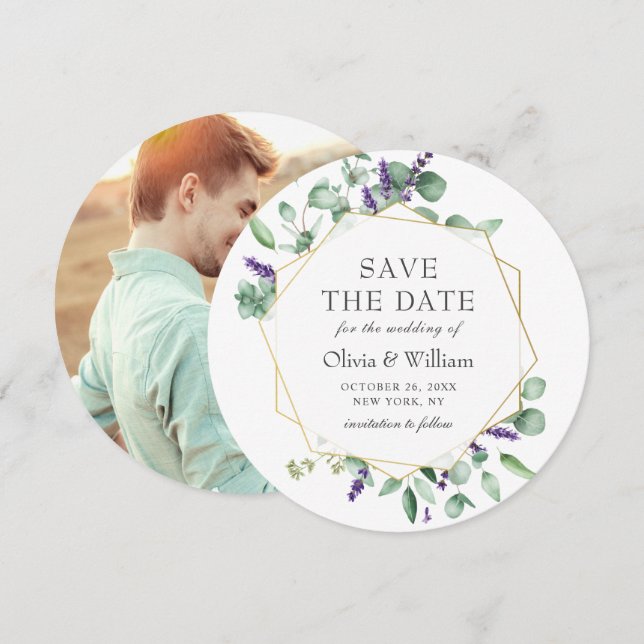 Convite FOTO de Eucalipto Moderno SAVE THE DATE Casamento (Frente/Verso)