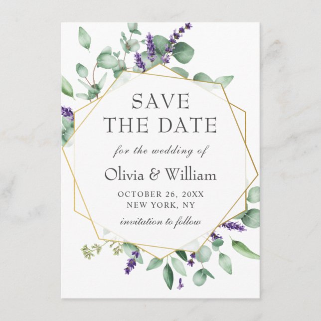 Convite FOTO de Eucalipto Moderno SAVE THE DATE Casamento (Frente)