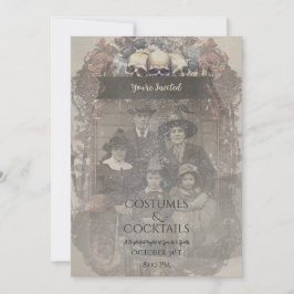 Convite Foto de Família Caveiras Rosas Vintage Gótico Hall