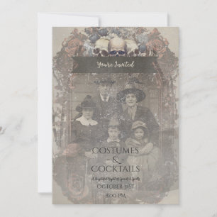 Convite Foto de Família Caveiras Rosas Vintage Gótico Hall