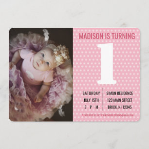 Convite Foto de Fêmea Rosa Foto do aniversário de crian