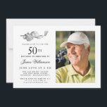 Convite Foto de Festa de aniversário 50ª Golfe Clássico El<br><div class="desc">Aniversário elegante preto e branco para um golfista. O topo do convite é decorado com acessórios de golfe - um clube de golfe, bola de golfe, chapéu e luvas. A design de aquarela cria uma estética tradicional e clássica. Perfeito para uma festa de aniversário no clube ou um CHURRASCO de...</div>