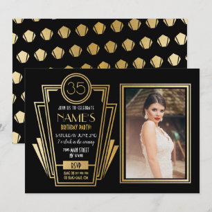 Convite Foto de Festa de aniversário Art Deco de 1920 Conv