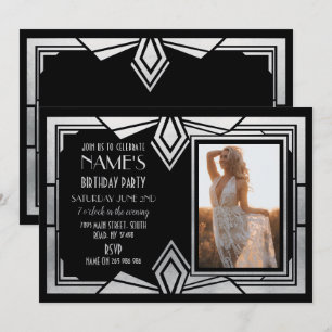 Convite Foto de Festa de aniversário Art Deco de 1920 Conv