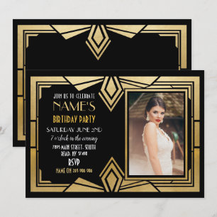 Convite Foto de Festa de aniversário Art Deco de 1920 Conv