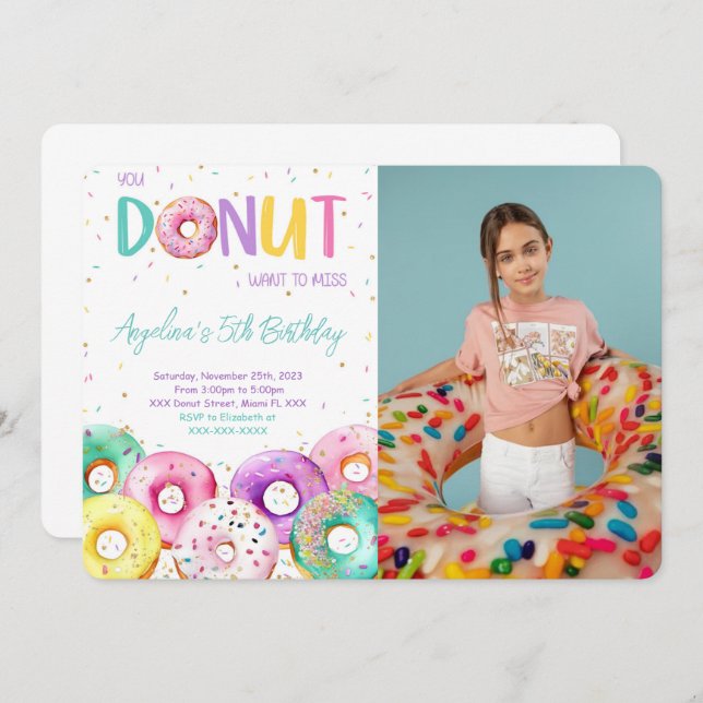 Convite Foto de Festa de aniversário Colorida (Frente/Verso)