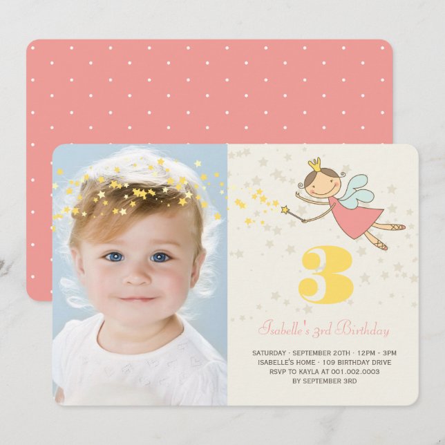 Convite Foto de Festa de aniversário da Princesa Fada Whim (Frente/Verso)