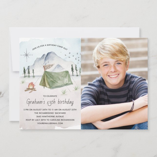 Convite Foto de Festa de aniversário de Camp Out (Frente)