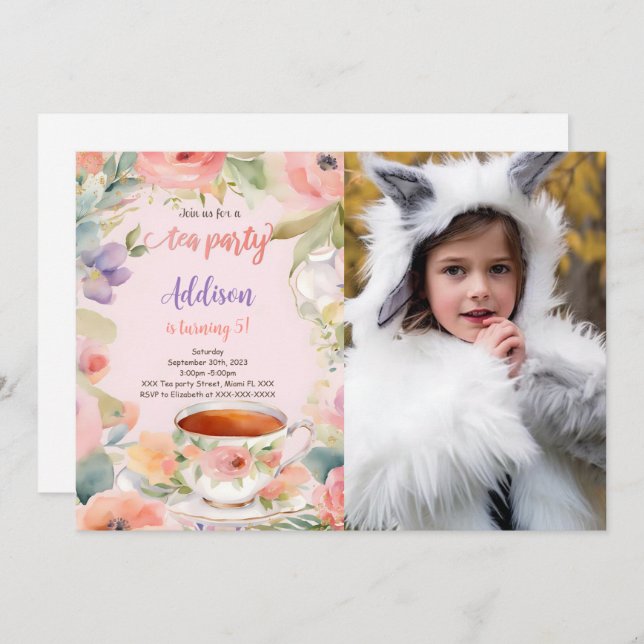 Convite Foto de festa de aniversário de chá comestível (Frente/Verso)