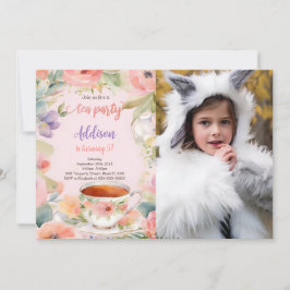 Convite Foto de festa de aniversário de chá editável