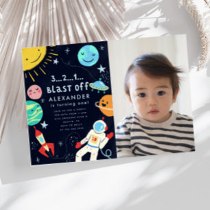 Convite Foto de Festa de aniversário de explosão de espa