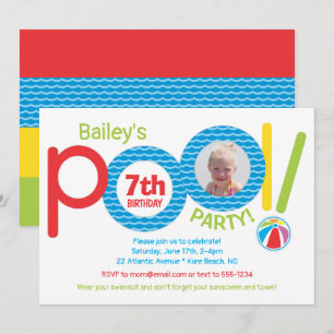 Convite Foto de Festa de aniversário de Festa de Piscina 
