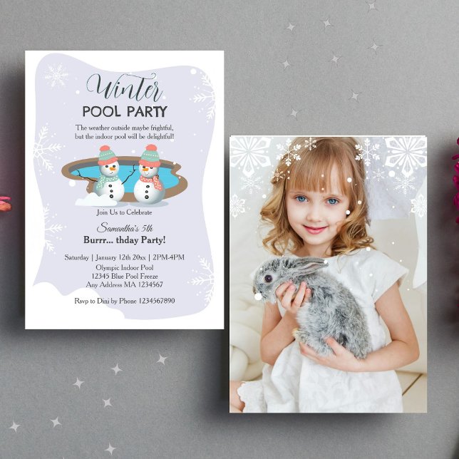 Convite Foto de Festa de aniversário de inverno em roxo (Photo Invitation)