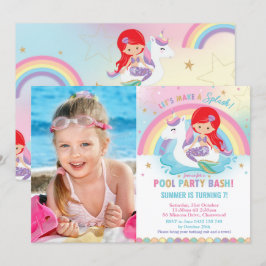 Convite Foto de Festa de aniversário de Sereia e Unicórn