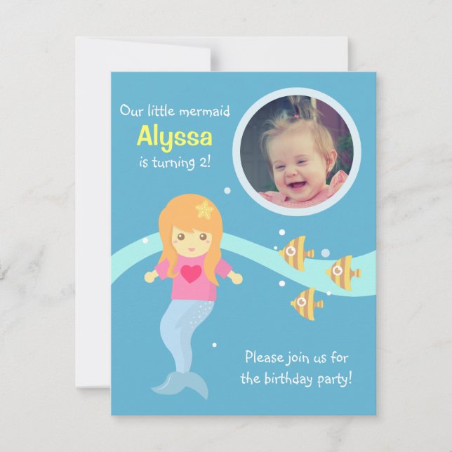 Convite Foto de Festa de aniversário de sereia subaquática (Frente)