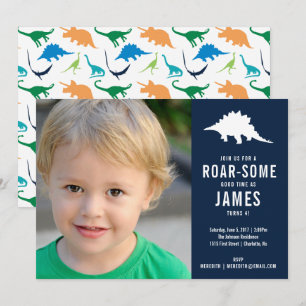 Convite Foto de Festa de aniversário de Silhueta de Dinos