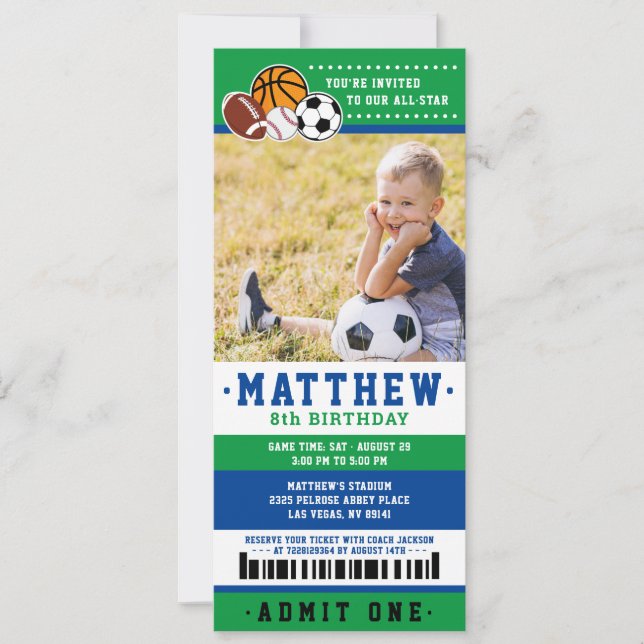Convite Foto de Festa de aniversário de Tíquete do Green A (Frente)
