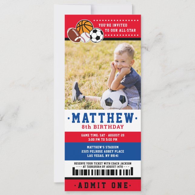 Convite Foto de Festa de aniversário de Tíquete do Red All (Frente)
