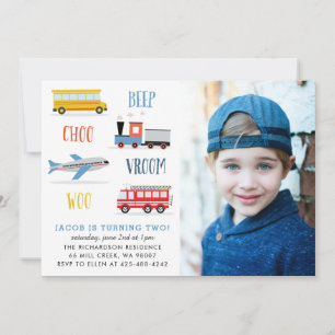 Convite Foto de festa de aniversário do avião com Vroom