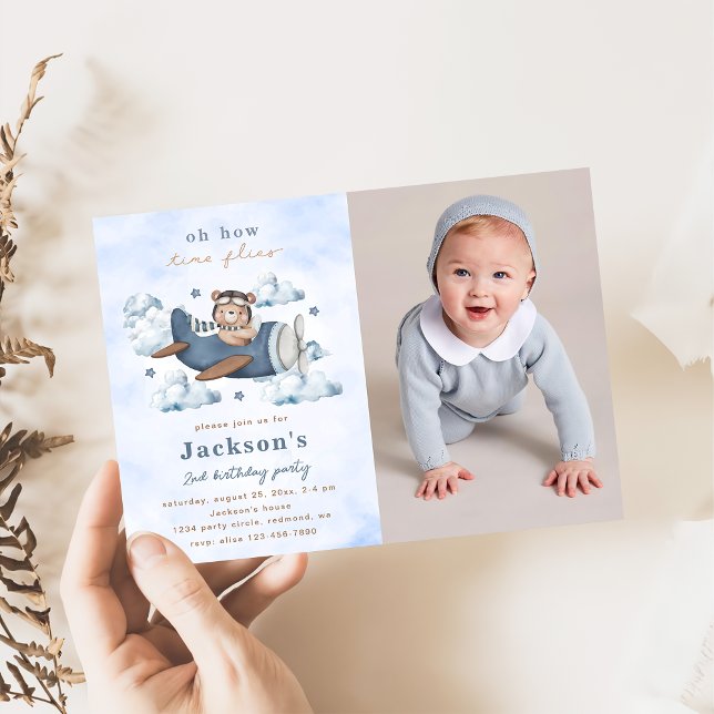 Convite Foto de Festa de aniversário do avião viagens vint (Criador carregado)