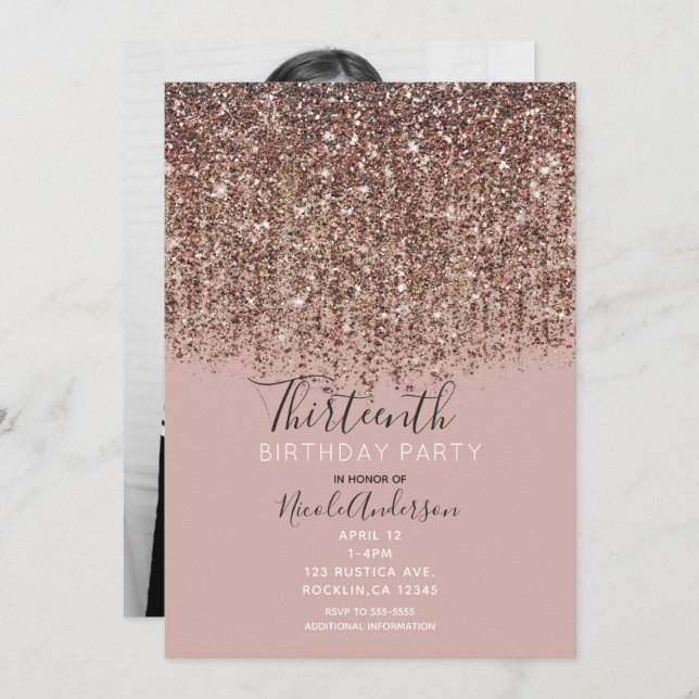 Convite Foto de Festa de aniversário Dourada de Glam Bronz (Frente/Verso)