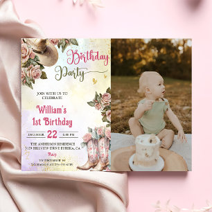 Convite Foto de Festa de aniversário Floral Russo Ocidenta