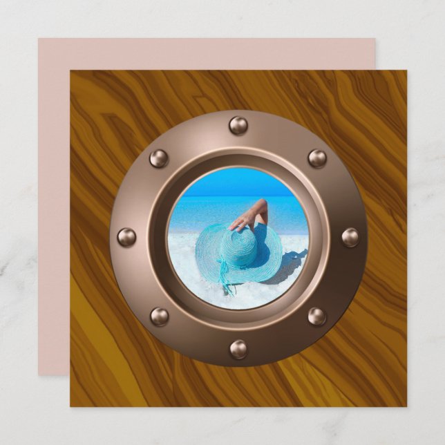 Convite Foto de Festa de aniversário Náutica Dourada e Blu (Frente/Verso)