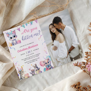 Convite Foto de Festa de Chá de fraldas de Gato Gato Gato-