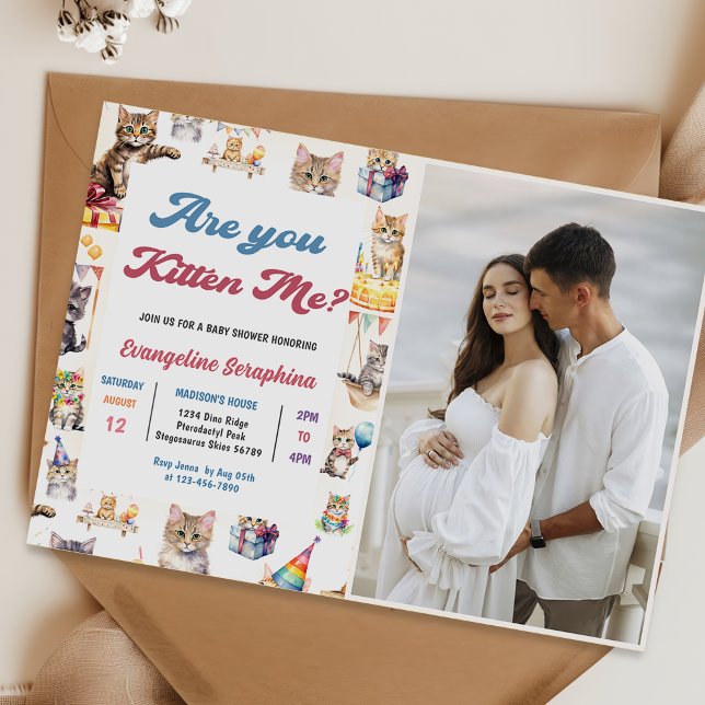 Convite Foto de Festa de Chá de fraldas de Gato Gato Gato- (Criador carregado)