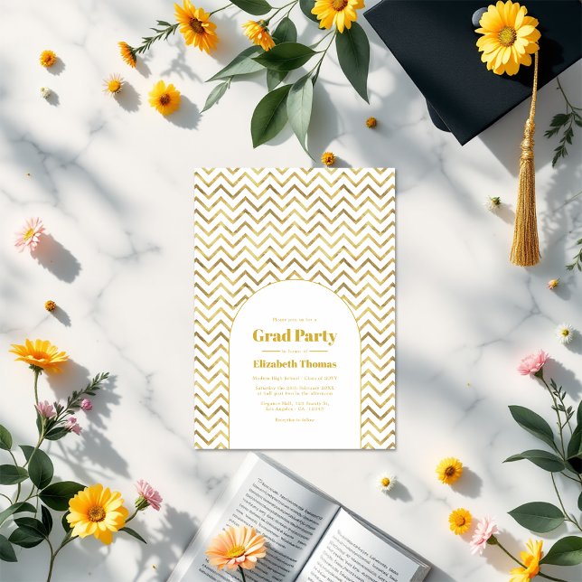 Convite Foto de Festa de formatura branca e Dourada elegan (Elegant Gold and White Graduation Party Photo Invitation)