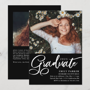 Convite Foto de Festa de formatura branca preta de script 