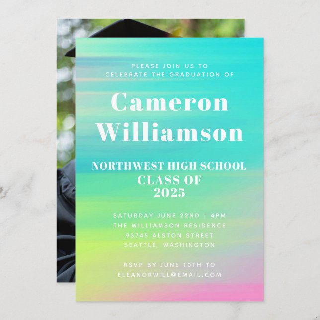 Convite Foto de Festa de formatura de Aquarela Abstrato br (Frente/Verso)